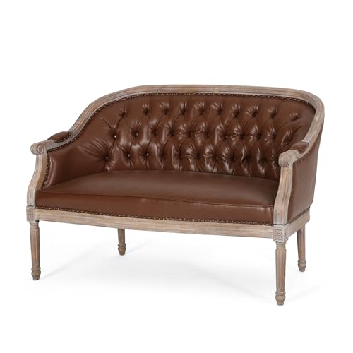 Faye Tufted Upholstered Loveseat - Cognac Brown/Antique