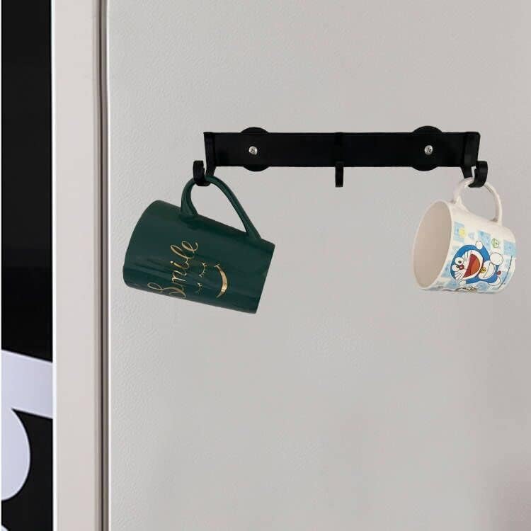 AUXPhome Magnetic Mug Rack Coffee Cup Holder Display Hanging Cups Drying Hook,3 Adjustable Hook Rail, Space Saver Organizer for Refrigerator,for Coffee Mugs, Tea Cups,Towel,Bag,glove,etc