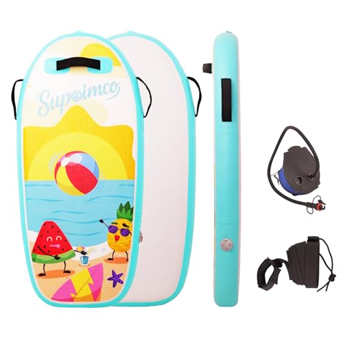 SUPEIMCO Inflatable Boogie Board Bodyboard - Lightweight PVC Core Boogie Boards for Beach & Pool Foldable with Wrist Straps Ideal Surfing Gear for Teens and Adults (Sunny Beach Blue 43)