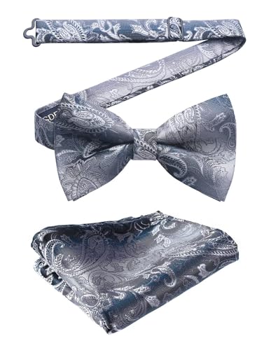 Image of HISDERN Bow Ties for Men Paisley Floral Pre-tied Bowtie Pocket Square Set Men's Formal Bow Ties Wedding Party
