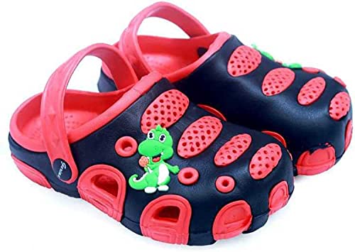 LIGHTER HOUSE Newest DINOSAUR CLOGS Print for Little Kids Beach Water Shower Pool Slippers Summer (01 PAIR) Size - EURO-33 (6-7 Years) RED