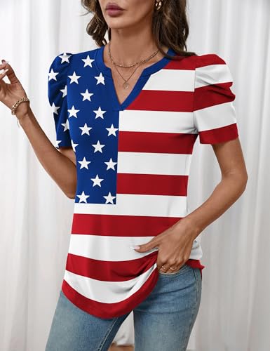 Image of LOMON Spring Summer Tops for Women 2026 V Neck Puff Short Sleeve Tops Fashion Trendy Work Blouses Dressy Casual S-XXL