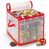 QIHANS Christmas Ornament Storage Box, 64 Christmas Decoration Storage Box with Two Handles, Holiday Xmas Ornaments Box with Lid, Double-Sided Trays with Durable Zippers for Season