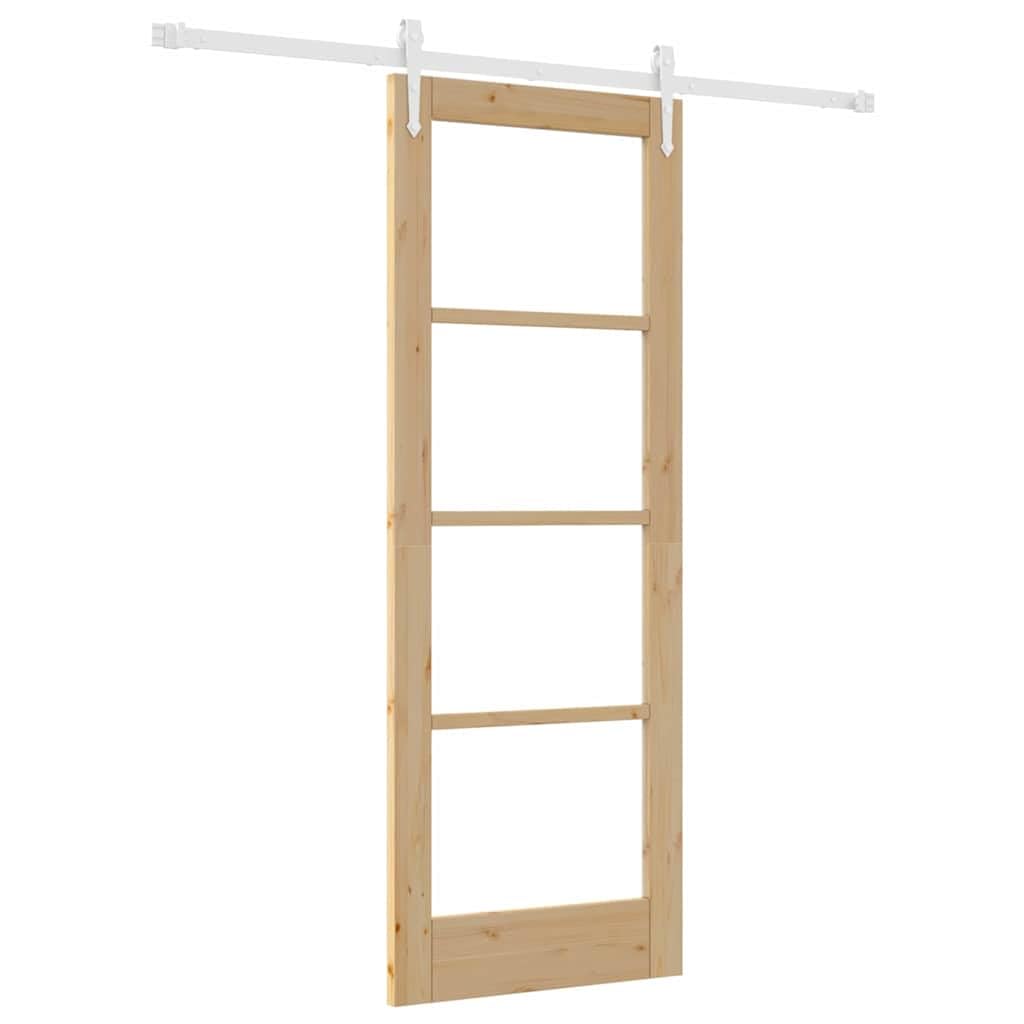 vidaXL Puerta Deslizante con Juego de Herrajes 73.5X198.5 cm Madera Maciza de Pino Interior Vidrio 'Orkdal'Rústica Doble Separador de Ambientes Closet Sala de Estar