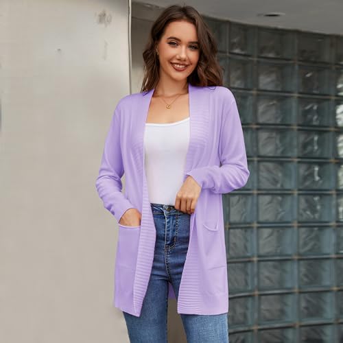 Image of Women's Open Front Cardigan with Pockets Long Sleeve Casual Knit Sweaters
