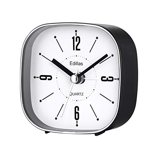 Edillas Kleine Analoge Wecker, 3 Zoll Reise Wecker Analog Geräuschlos Einfacher Stilvoller Tragbarer Wecker Ohne Ticken Lautlos Batteriebetriebener für Tisch Schlafzimmer(Schwarz) Cover