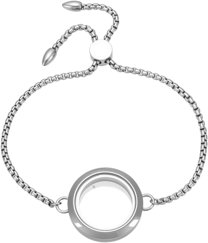 Floating Locket Bracelet Stainless Steel Memory Locket Bracelet Picture Memory Charms Memorial Jewelry for Women Men Photo Frame Pendant Ashes Hair Gemstones Keepsake