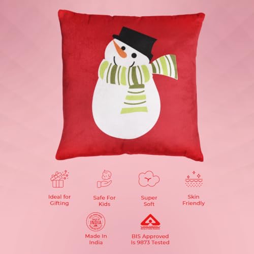 Image of Ultra 13 inch Christmas Snowman Soft Premium Plush Cushion Pillow in Red | Perfect for Snuggling and Playtime | Animal Toy Birthday | Anniversary | Christmas | Diwali | Home Decor
