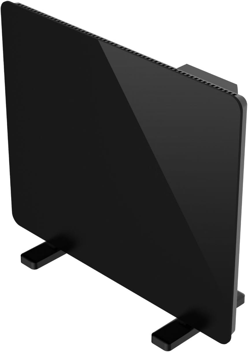 900W Compact Tempered Glass Panel Indoor Room Heater - LED Display, Timer, Wall Mounted or Freestanding, Ebony Black, Eco Friendly, 0.9KW (W.51.5 x D.6.6 x H.43cm)