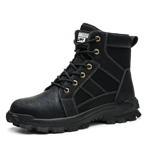 Image of Steel Toe Boots for Men Indestructible Safety Work Boots | Anti-Smash Steel Toe, Puncture Proof Kevlar, Wear-Resistant Soles, Comfortable Construction Industrial Working Shoes