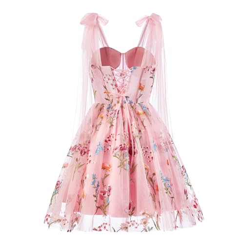 Floral Tulle Homecoming Dresses for Teens Spaghetti Strap Embroidery Short Cocktail Mini Party Dress2