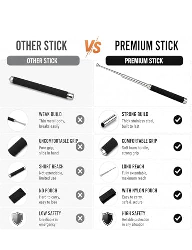 Image of MAKE A WISH Stainless Steel self Defence Stick Foldable Pointer Compact Magical, Extendable Wand with Comfortable Grip & Hiking Stick, Extendable Wand with Non-Slip Grip