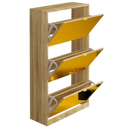 Bakaji Scarpiera Con Ante A Specchio Ribaltabili, Porta Scarpe Con Ripiani A Ribalta E Maniglie, Struttura Salvaspazio Design Moderno, Ideale Per Soggiorno, Ingresso, Salotto, Ufficio (3 Ante Bronzo) - 7