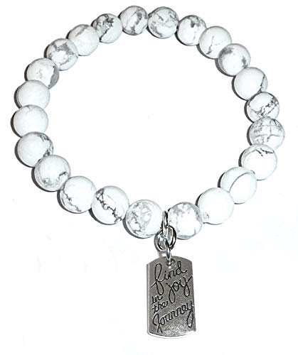 Hidden Hollow Beads Howlite - Pulsera elástica con cuentas de piedra blanca natural para mujer, mensaje inspirador