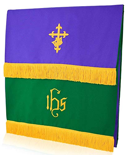 GraduatePro Set of 3 Reversible Parament Set Light Green Purple with Embroidered Cross IHS