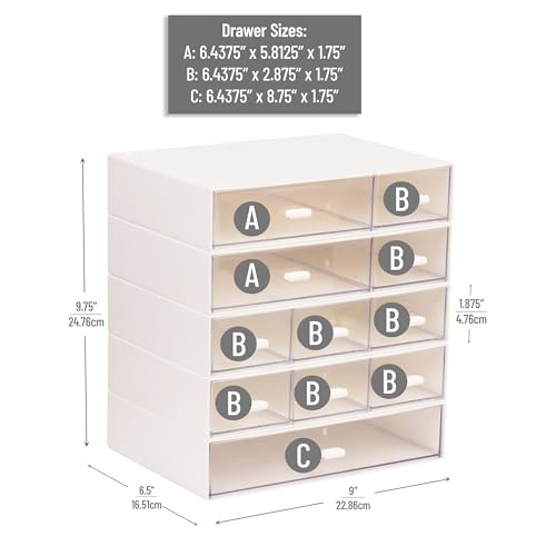 Mind Reader Stackable Craft Organizer with Drawers, Modular Storage Tower, Interlocking Design for Art Supplies, Office Supplies, Sewing, Beads, Plastic, Set of 5, White - Image 2