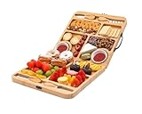 Tabla de Charcutería Plegable de Bambú 60x30 cm con 4 Cuchillos de Acero Inoxidable Integrados, Maletín con Asa y Cierre de Seguridad, Tabla para Quesos, Jamón y Aperitivos