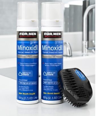 NEW - Minoxidil for MEN Hair Growth Treatment Unscented 2 Month Supply Topical Aerosol 5 Foam Scalp Massager