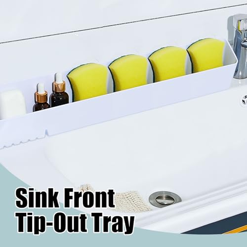 Image of Umigy 2 Pack 24 inch Kitchen Sink Tip Out Tray, False Drawer Front Flip Tray with Hinges & Clips, Sink Sponge Soap Organizer for Kitchen Bathroom, White