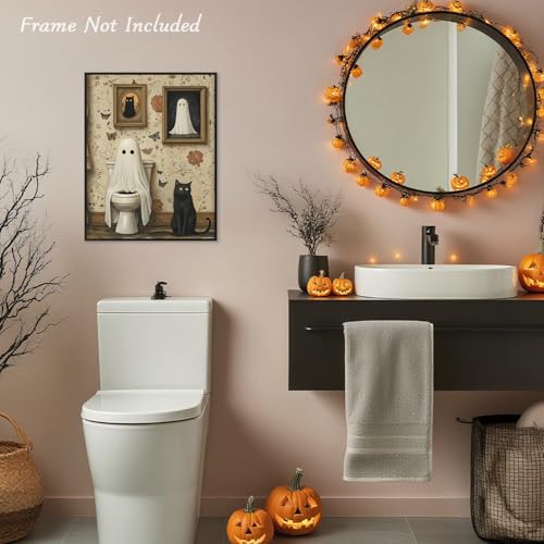 Dazzlewall 3Pcs Vintage Halloween Wall Art Print, Halloween Ghost & Black Cat Bathroom Wall Picture Print Creepy Horror Dark Academia Poster, 12x16 in Unframed - Cosy Home Interiors Dazzlewall 3Pcs Vintage Halloween Wall Art Print, Halloween Ghost & Black Cat Bathroom Wall Picture Print Creepy Horror Dark Academia Poster, 12x16 in Unframed - Image 3