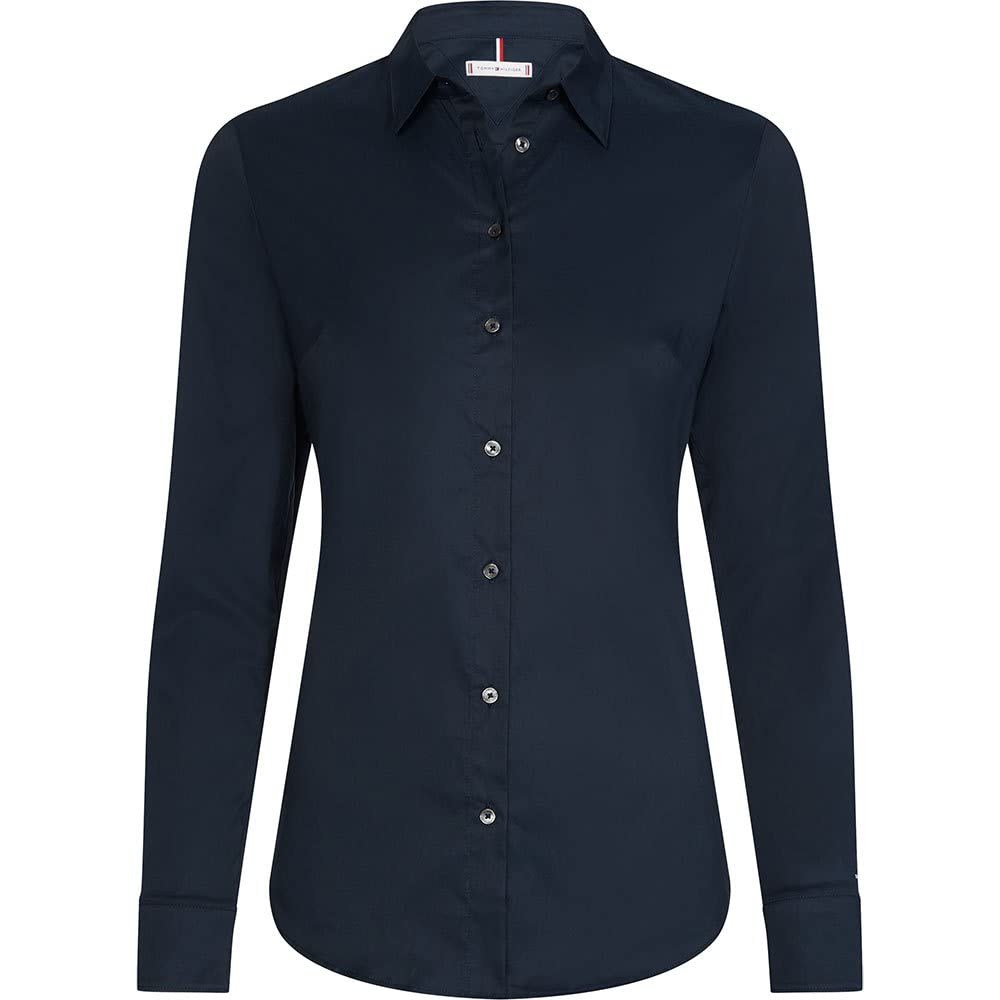 Tommy Hilfiger Damen Bluse Heritage Slim Fit Elegant, Blau (Midnight), 46