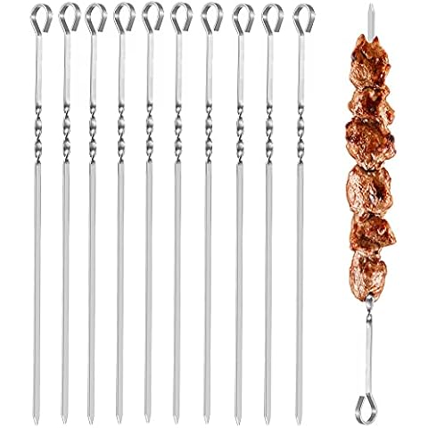 HCSSZ Kebab Skewers, 10PCS Stainless Steel BBQ Grilling Skewers Flat Reusable Metal Skewer Sticks 14.7inch for Barbecue, Camping Cooking, Shish Kabob, Party Essentials Cover