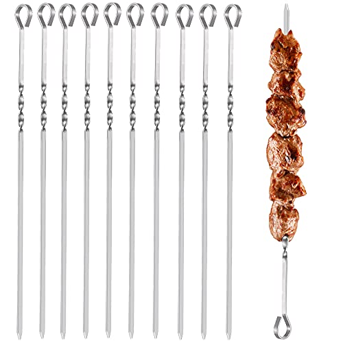 HCSSZ Grillspieße Edelstahl 38cm, 10 Stück Premium Schaschlikspieße aus Edelstahl – Vielseitige Metallspieße Grill – Gemüsespieße im Set für BBQ und Lagerfeuer oder Grillschale