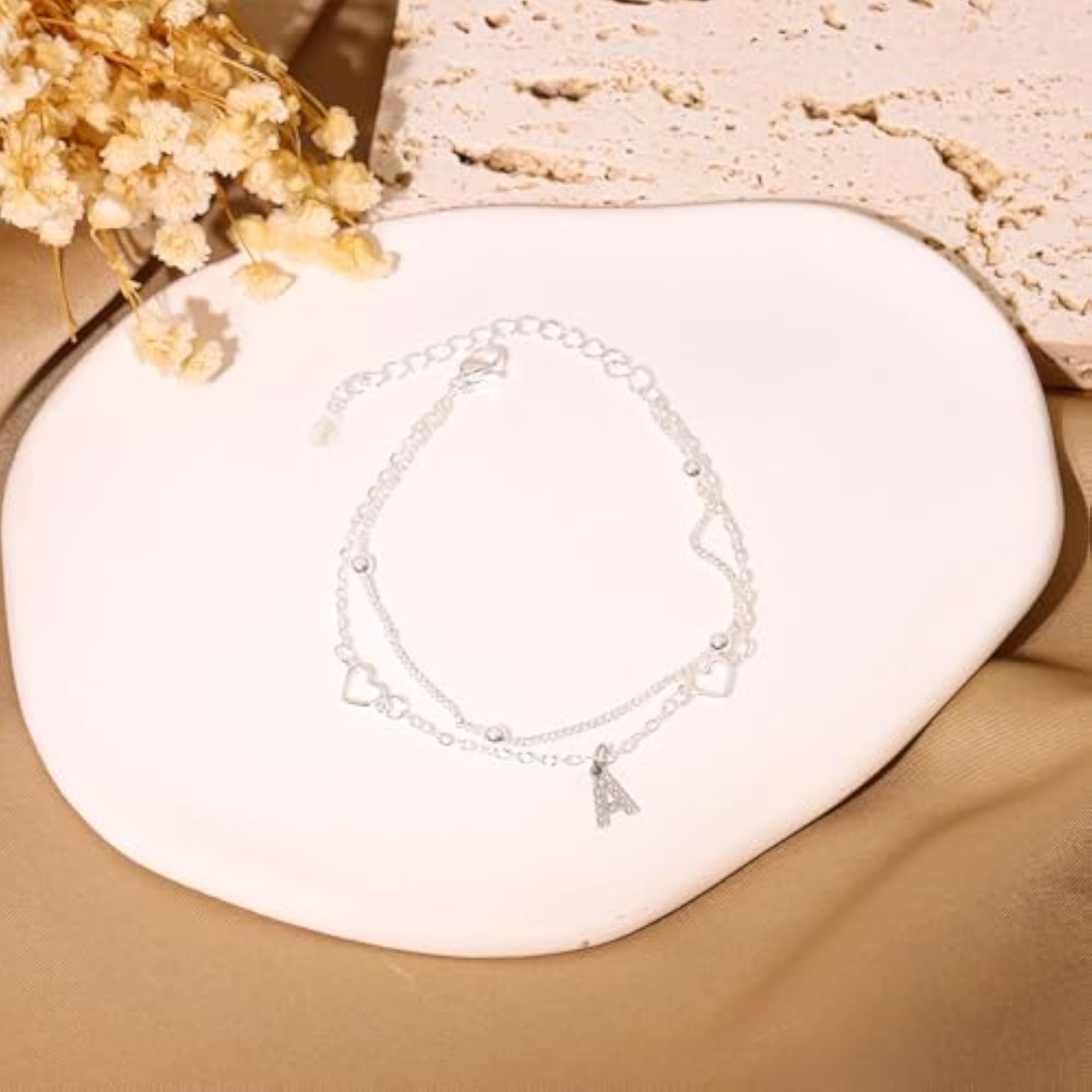 S925 Silver Heart Initial A-Z Layered Beads Bracelet