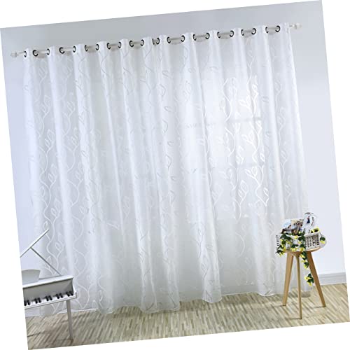 Cortina de gasa moderna para ventanas en invierno con estampado de hojas claras 4