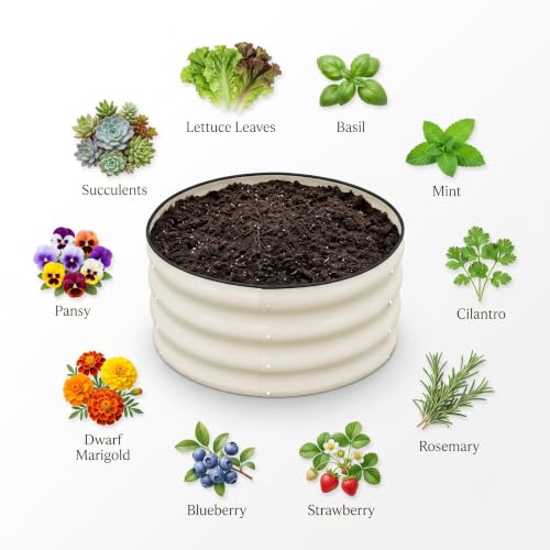 Image of SnugNiture 2x2x1ft Round Galvanized Raised Garden Bed Kit Outdoor, Metal Planter Box for Planting Plants Vegetables, White