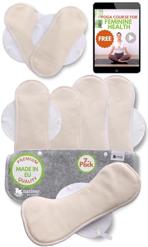 Image of Cloth Pads Menstrual; 7-Pack (Multi S,M,L,XL) Organic Cotton Reusable Pads Menstrual Made in EU; Reusable Period Pads Light & Heavy Flow; Reusable Sanitary Pads for Women; Washable Pad Menstrual