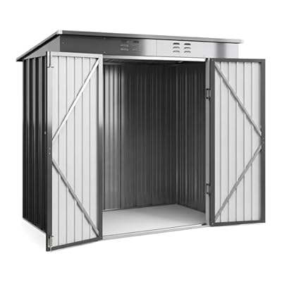 Outdoor Storage Shed with Lockable Doors, Galvanized Steel Garden Shed, Rust-Resistant Waterproof Metal Tool Storage for Backyard, Patio Lawn - Multiple Sizes & Colors Available (Dark Gray, 6X4 FT)