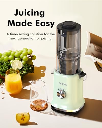Image of SIFENE Whole Slow Masticating Juicer, 4.3 inch Wide Chute, Quiet Motor, Green | 110mm extra wide chute, 60dB quiet operation, high-torque motor, reverse function, BPA-free parts, whole produce prep