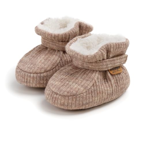 Baby Boys Girls Thermal Cotton Booties Non Skid Soft Sock Boots Infant Slippers Newborn First Walker Crib Shoes Apricot 12CM