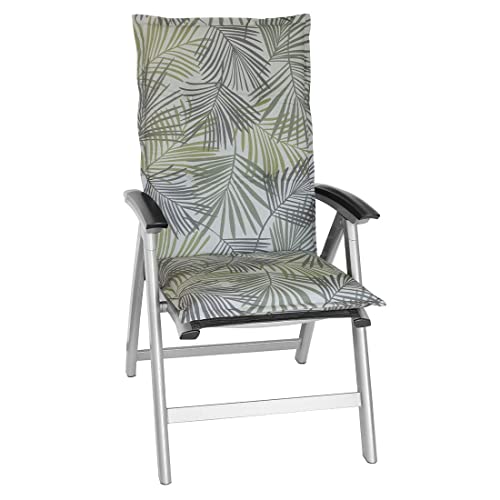 OUTLIV. Florence Sesselauflage hoch, Sitz- Rückenkissen in Grün mit Palmenblättern, 120x50x6 cm, hochwertige Sitzauflage für Gartensessel und Gartenstuhl