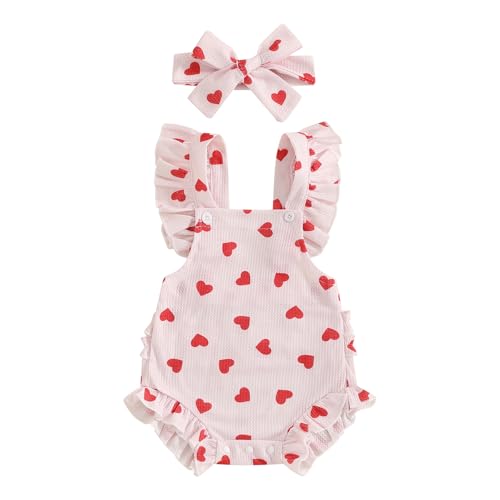 Image of ZAXARRA Little Baby Girls 2Pcs Summer Outfits Fly Sleeve Flower Print Bodysuit with Headband Newborn Clothes