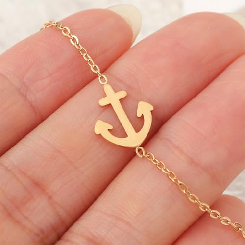 Tayolnfaso 18K Gold Plated Anchor Link Bracelet For Women Adorable Little Adjustable Nautical Anchor Bracelet Dainty Minimalist Anchor Jewelry Gift For Graduation thumb #1