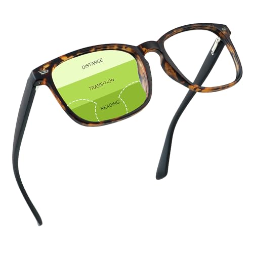 Image of YEIN Progressive Multifocus Reading Glasses, Spring Hinge Blue Light Blocking Glasses for Women Men, No Line Multifocal Readers with Clear Lenses (brown tortoise,+0.00 /+2.25 magnification)