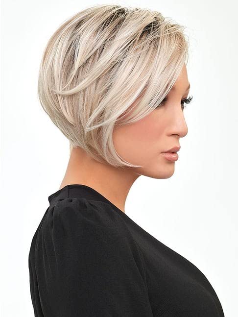 Ignite Petite Cap Wig Color FS17/101S18 - Jon Renau Wigs 5.75" Short Angled Layers Heat Resistant SmartLace Front Hand-Knotted Cap Sleek Bob Natural Hairline Bundle Hairloss Booklet, Comb