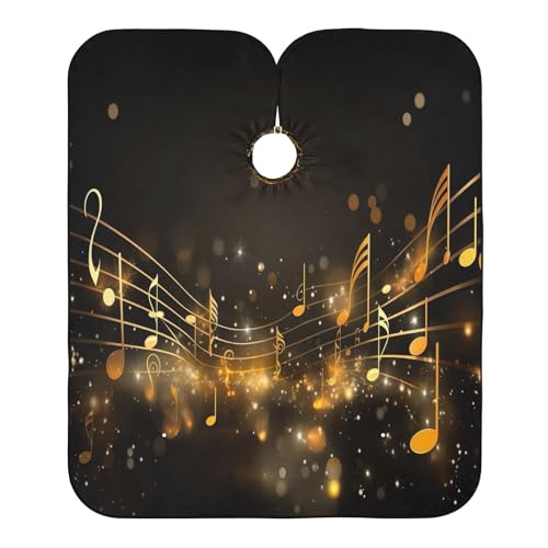 Capa de Corte de Pelo Profesional Impermeable Negra con Nota Musical Dorada y Cierre Ajustable de Broche para Estilismo y Peluquería miniatura 2