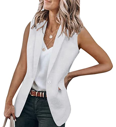 Oversized Blazers for Women Summer Casual Sleeveless Lapel One Button Vests Elegant Open Front Office Suit Jackets3