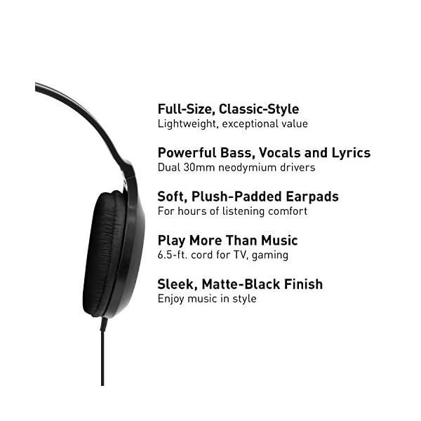 Panasonic-Full-Sized-Lightweight-Long-Cord-Headphones--RP-HT161-K-Black Panasonic Headphones, Lightweight Over the Ear Wired Headphones with Clear Sound and XBS for Extra Bass, Long Cord, 3.5mm Jack for Phones and Laptops – RP-HT161-K (Black)