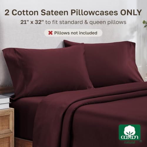 Image of California Design Den 800 Thread Count 2-Pack Queen Pillowcases | Soft & Thick 100% Cotton Sateen Backed by GH Seal, Classic Side Opening 4 inch Hem, Fits Standard & Queen Pillows - Red Wine