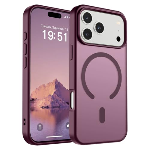 Image of SUPFINE Magnetic for iPhone 17 Pro Case (Compatible with MagSafe)(Military Grade Drop Protection) Translucent Matte Shockproof with Anti-Fingerprint Phone Cover 2025,Wine Red