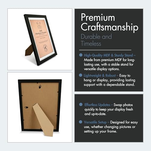 A4 Picture Frame Black – Wall Mounted or Freestanding Certificate & Photo Frame (21x29.7 cm), Portrait or Landscape Display - Image 2