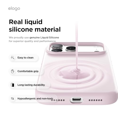 Image of elago for iPhone 17 Pro Max Case, Premium Magnetic Silicone Case, Compatible with MagSafe, Liquid Silicone Material, Protective Cover, Shockproof, Slim Phone, 6.9 inch (Light Lilac)