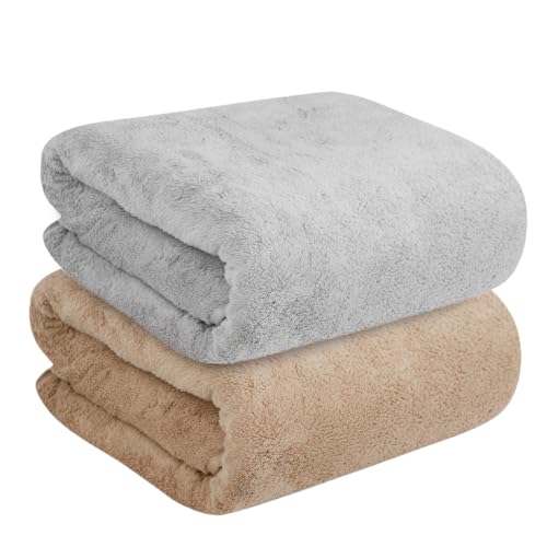 Image of Dribble Coral Fleece 450 GSM Bath Towel 70x140 cm | Ultra Soft, Quick Dry, Highly Absorbent | Lightweight & Skin-Friendly Towel for Bathroom, Gym & Travel, (Brown /Grey, Pack of 2)