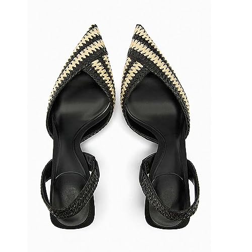 Women's Pointed Toe Slingback Pumps,Fashion Color-block Closed Toe Classic Kitten Low Heels Slip On Party Dress Shoes Office Work Wedding Sandals4