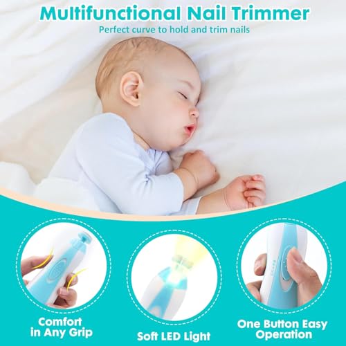 Image of Henrycares Baby Nail Trimmer Electric with Light | Baby Nail Filer & Newborn Nail Cutter Safe | Baby Nail Clipper Electric India, Infant Nail File Machine | Baby Grooming Kit for Toddler & Kids (6 Heads, Multicolor)
