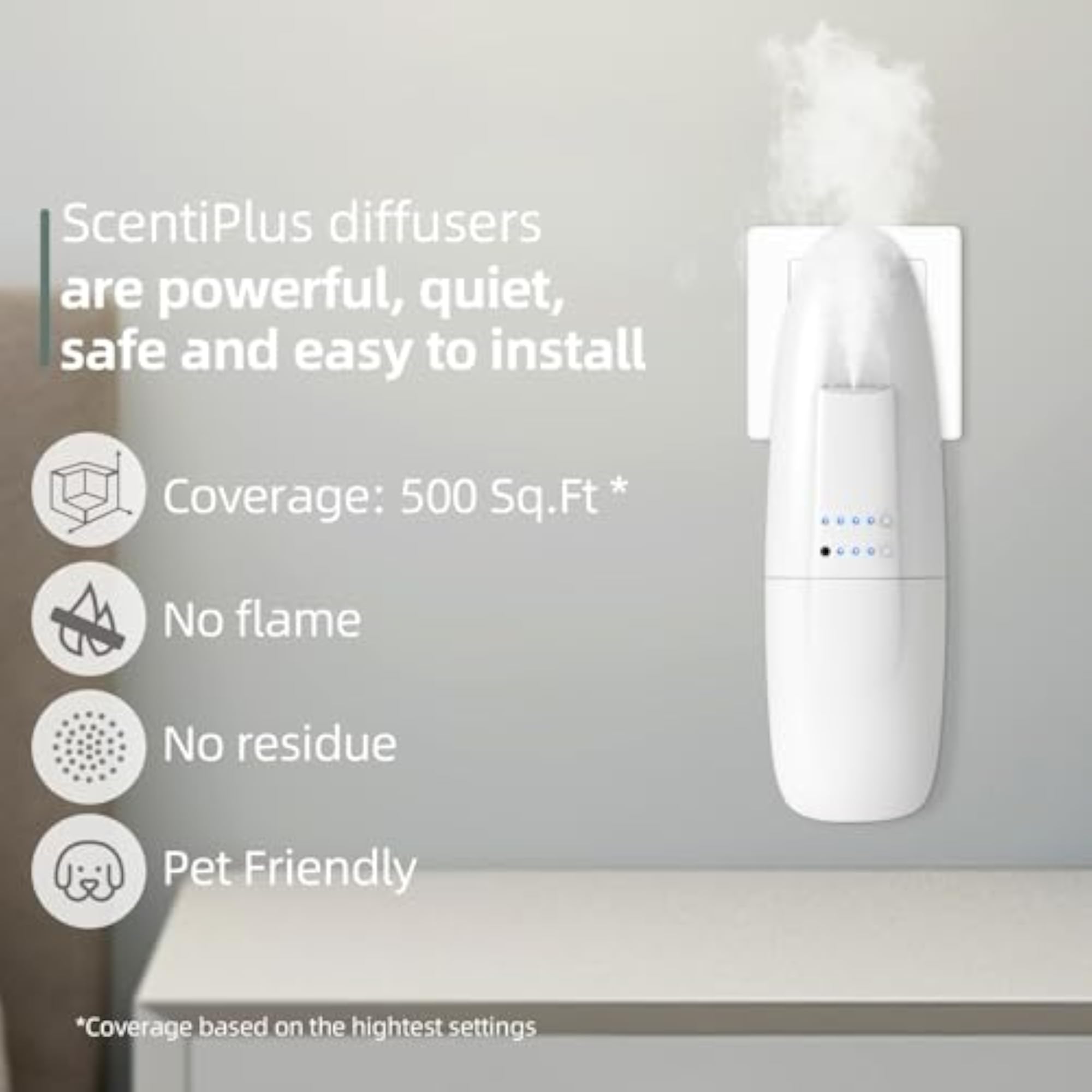 Plug in Waterless Diffuser for Essential Oils, Button-Control Wall Fragrance